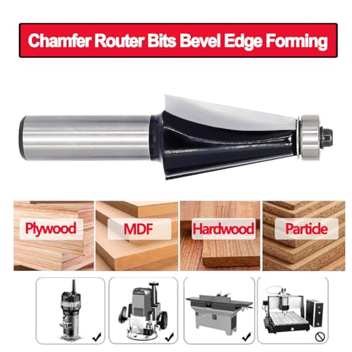 Image of Chamfer Router Bit 1 /2 Shank, 10 Degree Carbide 2-Flute Chamfer Cut, Edge Forming Bevel Router Bit, Chamfer Bit Miter Angle Router Cutters, for Miter Joints
