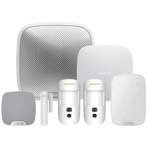 Kit de alarma antirrobo inalámbrico Ajax Systems – Kit de seguridad para casa y oficina listo para instalar, compatible con mascotas, con sensores MotionCam, sirenas y teclado, controlado por