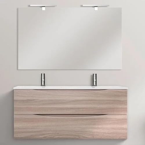 Bagno Italia Mobile Arredo Bagno Light 120cm sospeso doppio lavabo rovere con due cassetti soft close Mobili I