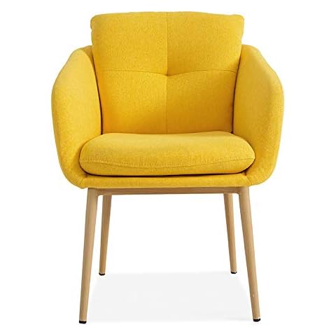 jiexi Modern Lounge Padded Chair Dining Chair with Metal Legs Living Room Chair Lumbar Support Fabric Leisure Bedroom Study Desk Task Chair with Armrests (Yellow) Cover