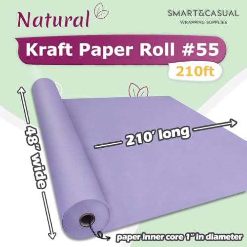 Image of SMART&CASUAL 48 inch x 2,520 inch (210') Light Purple Kraft Craft Paper Roll for Gift Wrapping Bulletin Board Bouquet Flower Art Packing Parcel Table Covering 80GSM 55LB (Light Purple, 48 inch x 210')