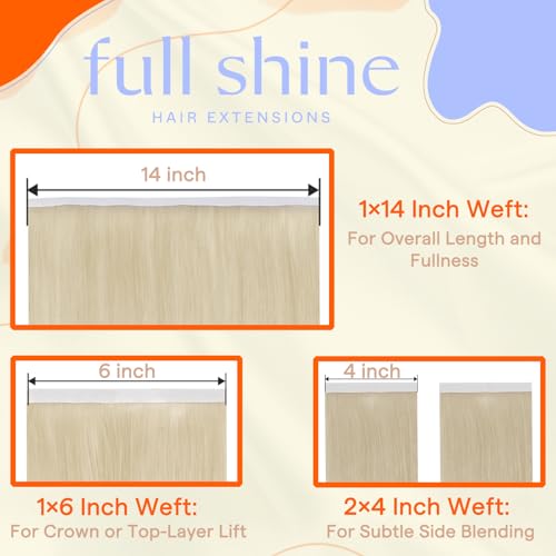 Image of Full Shine Genius Weft Hair Extensions Human Hair, Ash Blonde 18 Inch | 90g 4 PCS, Seamless Tape in Hair Extensions Human Hair, Hand Tied Weft, Flat Base, Smooth Movement, Bridal Hairstyles