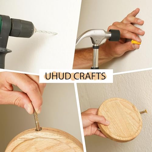 Image of UHUD CRAFTS Decorative Set of 3 Small Round Wooden Wall Shelves - Space-Saving Solid Wood Floating Shelves | Wooden Wall Mounted Plant Shelves for Home Decor