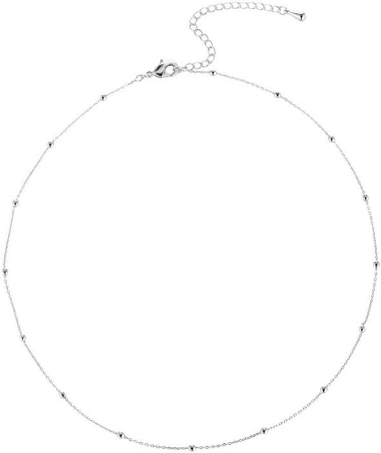 Simple Beaded Ball Chain Choker Thin Bead Ball Necklace Layering Chokers