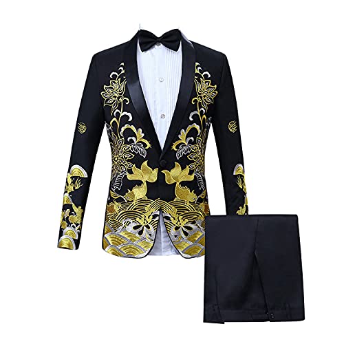 Generic Mens 2 Pieces Luxury Embroidered Suits 1 Button Print Dinner Blazer Jacket Pants Wedding Elegant Dress Suit