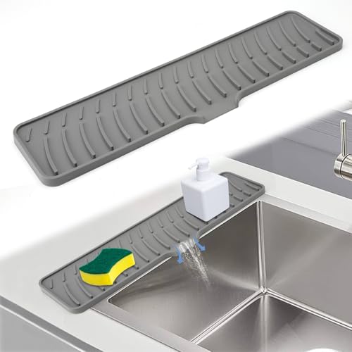 UOCAI Faucet Mat for Kitchen Sink, 42 x 10 cm Última alfombrilla de goteo estrecha, alfombrilla de silicona alargada, antideslizante alfombrilla de goteo de silicona, para secado antideslizante y dren