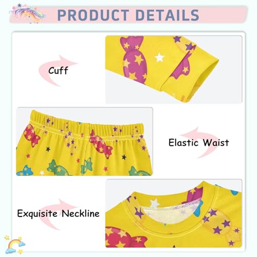 Pajama Sets Long Sleeve Colorful Candy with Star on Yellow Soft Comfy Sleepwear 2 Piece PJS 3-8T4