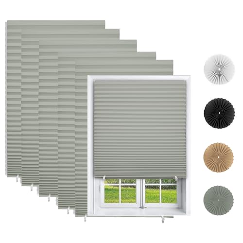 Changshade 12 Pack Temporary Shades, Pleated Paper Blinds for Indoor Windows Cut to Size Adhesive Paper Shades No Tools No Drilling for Office, Bedroom, Living Room, 36" W x 72" H, Grey