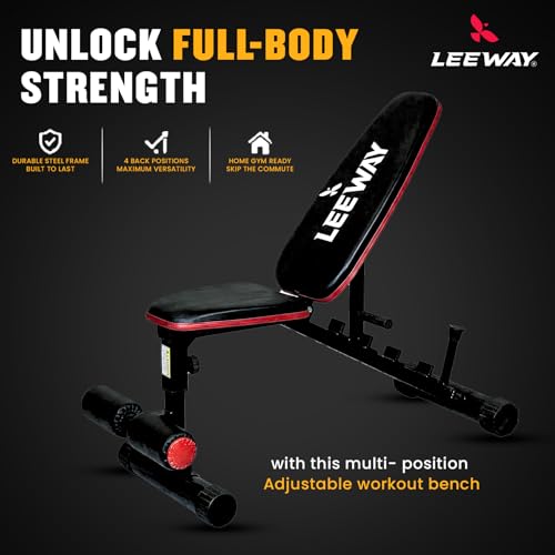 Image of Leeway LF80 Bench Press for Home Gym Setup | Adjustable Foldable Multipurpose Gym Bench for Home Workout | Incline Decline Flat | Leg Extension Table /Chair | 180 Kg