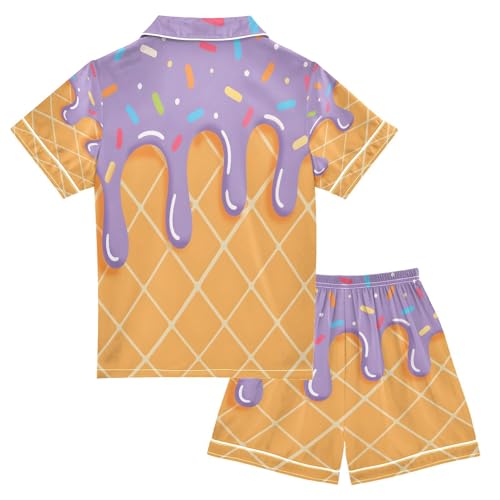 ALAZA Cute Funny Ice Cream Satin Pajamas Set Short Sleeve Button Down Sleepwear Summer Pjs 2 Piece2