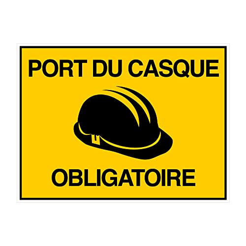 Signalétique.biz France - Panneau Port du Casque obligatoire en Akilux (W0030) Dimension 400 x 300 mm. Signalisation de Chantier provisoire. Port des EPI. Akilux 3,5 mm -