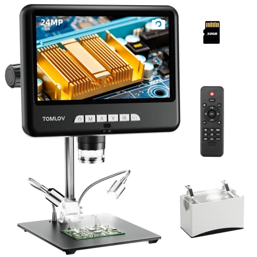 Tomlov Dm402 Pro 2K Digital Microscope 1200X, 10.1" 24Mp Hdmi Coin Microscope With Screen, Bottom Transmitted Light, Lcd Digital Soldering Microscope, 10" Stand, Pc/Tv Compatible, 32Gb #TOP16