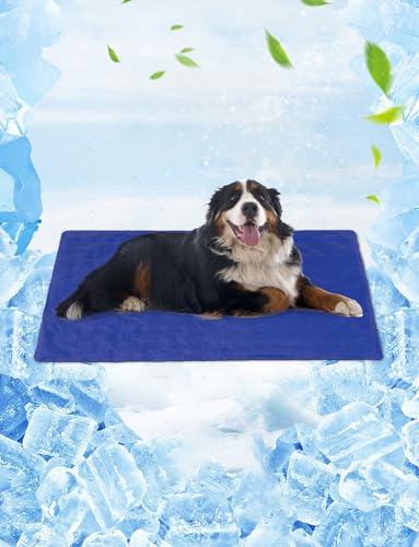 Vamcheer Alfombra Refrescante para Perro - Alfombra de enfriamiento para Mascotas, 70x120 Colchon Mascotas para Verano,Cama Perro Frio Animales Grande,Manta Refrigerante Perro, Azul Marino,XL