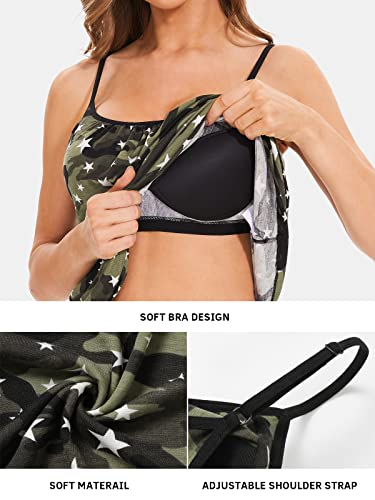 Image of Air Curvey Camisole for Women Bulid in Bra Casual Flowy Cami Adjustable Spaghetti Strap Tank Top Pleated Loose Fit S-XXXXL