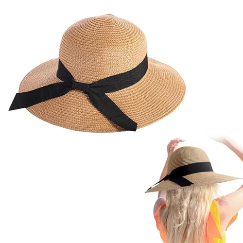 Saituo Home Sombrero Playa Mujer Gorras y Sombreros Protección UV Pamelas de Playa Gorra Mujer Sombrero Accesorios Gorro Pescador Paja Verano Plegable de ala Ancha para Hat