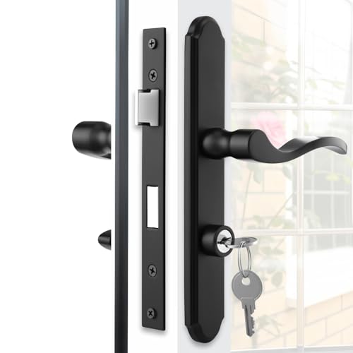 MaxxGeek Flat Slot Storm Door Handle Complete Set, Mortise Keyed Lever Mount Latch with Deadbolt for Screen and Storm Doors (Matte Black)