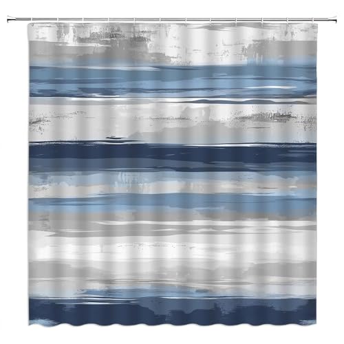 ZKJSMGS Blue Gray Shower Curtain,Abstract Geometric Striped Moden Art Bathroom Home Curtain Decor with Hooks,70x70 Inch