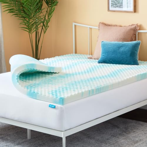 Image of Linenspa 3 Inch Gel Memory Foam Mattress Topper - Egg Crate Style, Reversible for two feels - Promotes Airflow & Relieves Pressure Points - Full