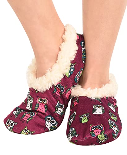 Lazy One Fuzzy Feet Slippers For Women, Cute Fleece-Lined House Slippers, Owl, Non-Skid #TOP1