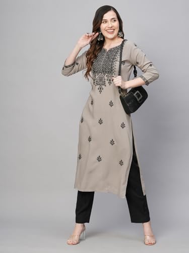 Image of RATAN Rayon Straight Lucknowi Chikankari Ethnic Wear Kurta for Women