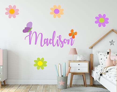 Vinilo Decorativo Nombre Personalizado Flores Mariposa 15x10"