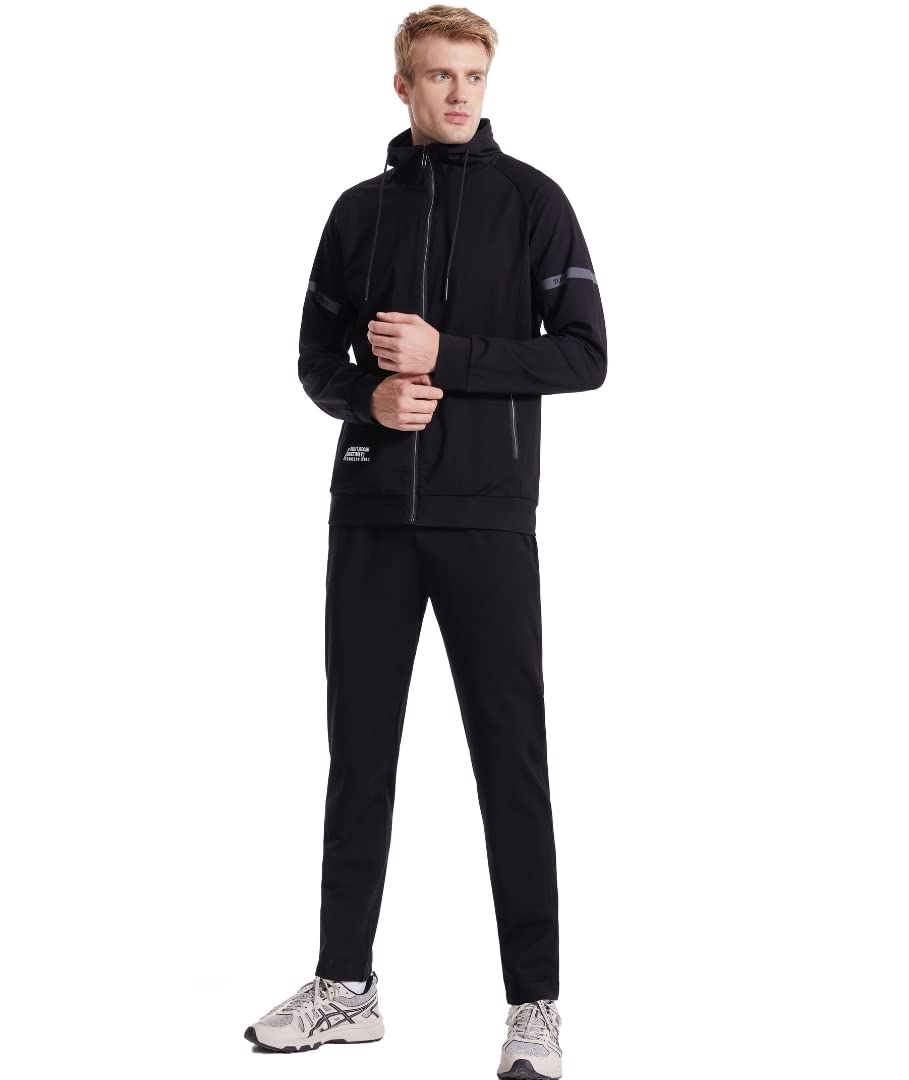 L'MONTE Men's Imported Full Zip Hoodie Tracksuits 2 Piece Jogging Suits Casual Sports Sweatsuits Track Suits Set (2XL, Black)