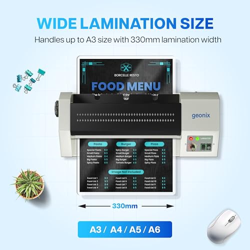 Image of Geonix A3 Professional Lamination /Laminating Machine Hot & Cold, Jam Release | 4-Roller | 3-Min Fast Warm-Up | 330mm Width | Quiet & Portable Design | (Photos ID,I-Card,Documents,Certificate) (White)