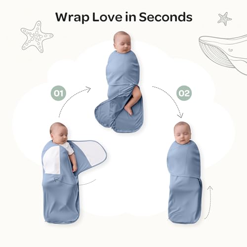 Image of Momcozy Swaddles for Newborns, Quiet Fastener Swaddle Suitable for Infant 0-3 Months, New-Parent-Friendly Sleep Sack, Reduce Startle Reflex, Newborn Boys Girls Registry Essentials, 2-Pack, Serenity