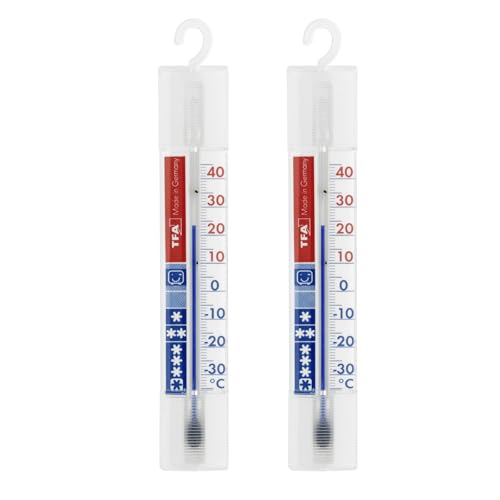 TFA Dostmann 2er-Set Analoges Kühlschrankthermometer, Kat.-Nr. 95.1034, Gefrierthermometer mit Kühlzonen, weiß