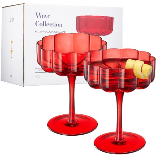 Khen Flower Vintage Wavy Glass Coupes Martini,...