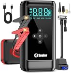 Démarreur de saut de batterie booster de voiture, 6000A Sauter avec Air Compresseur, Booster Pack avec 160PSI Gonflateur de pneus portatifs (tous gaz/1,4 L diesel), LED Lumière, EVA étui