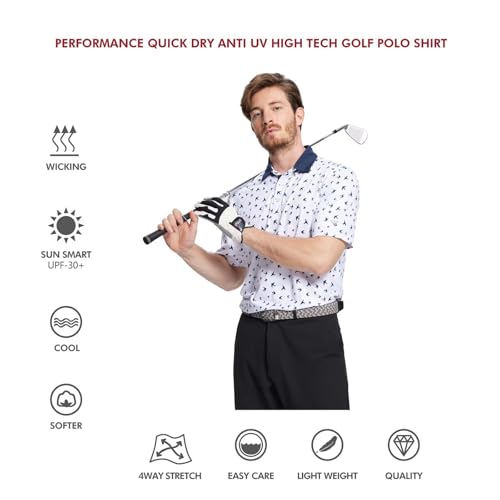 Image of Golf Shirts for Men Dry Fit Short Sleeve Print Performance Moisture Wicking Polo Shirt