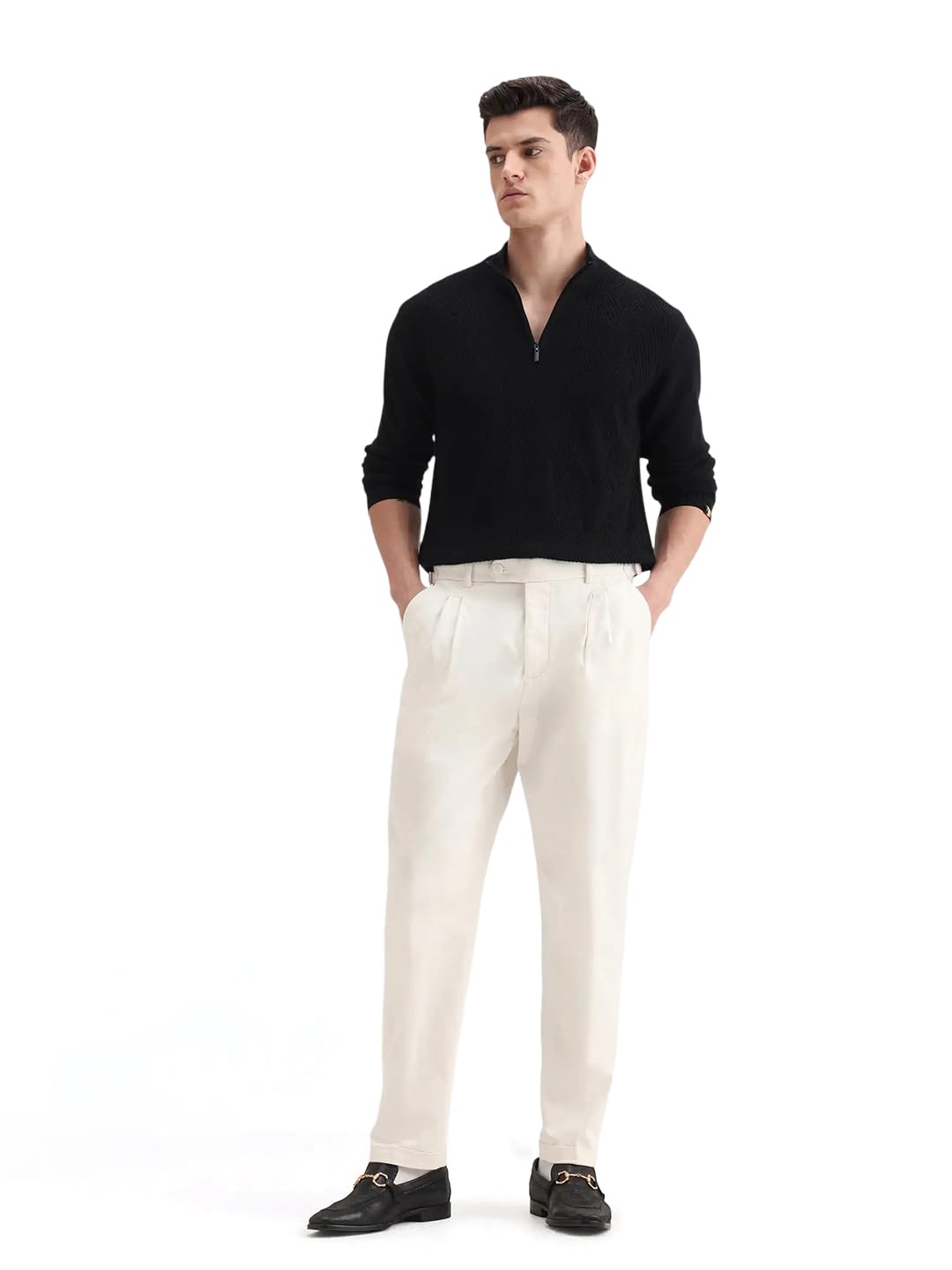 Rare Rabbit Men's Leni White Cotton Blend Plain Baggy Fit Trouser-picture-12