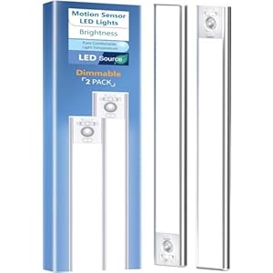 Under Cabinet Lighting, LED Motion Sensor Light Indoor, 2200mAh USB Rechargeable Closet Lights Battery Operated, Stick On Magnetic Wireless Dimmable Under Counter Lights for Kitchen, Stairs (2 Pack)