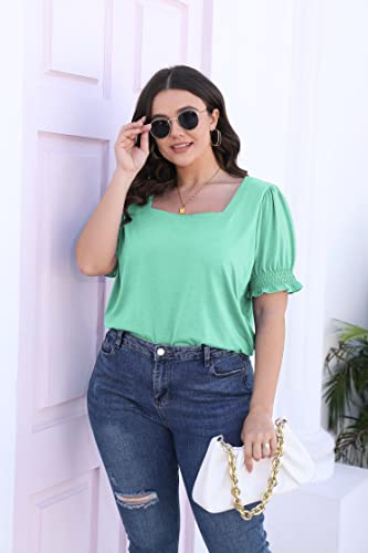 Image of WIHOLL Tops for Women Summer Casual Ruffle Trim Sleeve Square Neck T Shirts