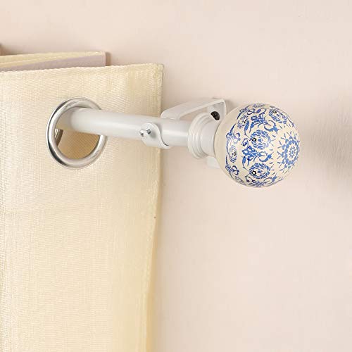 Image of The Decor Mart 52 inch to 96 inch Extendable Curtain Rod |1 inch Curtain Rods for Door & Windows Adjustable Iron Telescopic Drapery Bar with Ceramic Ball Finials | White