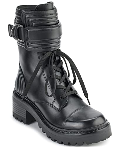 DKNY Women's Smooth Lace Up Leather Combat Boot Fashion