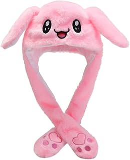 Bunny Hat Plush Funny Ear Moving Jumping Rabbit Hat, Cute Animal Dress Up Cap for Christmas Halloween Party Cosplay