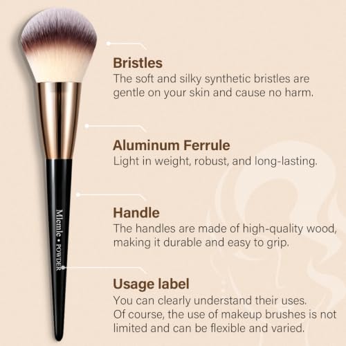 Makeup Brushes Set, Mlemle Professional 25 Pcs Makeup Kit, Include Powder Foundation Concealers Blush Eye shadows 21 Pcs Makeup Brushes and 2 Powder Puff, 2 Makeup Sponge(B02-CreamBlack) - Image 4