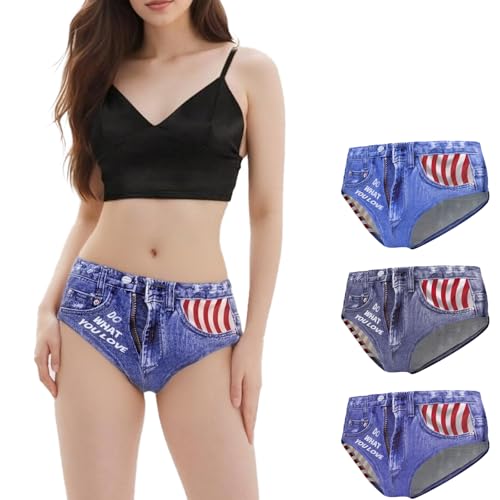 Sumxcosy Women's Denim Print Underwear Stretchy Polyester Fashion Panties Sexy Comfortable Briefs for Women Sizes L