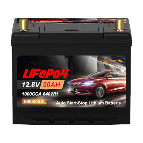 MOUDENSKAY Autobatterie 12V 50Ah lifepo4 Auto Starterbatterie 12V CCA1100 Wiederaufladbare Auto Starter Lithium Batterie mit BMS Schutz,Anwendbare 56048/49 80D26/55D26/65D26-L/R GROUP24