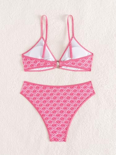 Image of Fanuerg Women's Triangle Bikini Sets O Ring Linked Two Piece Swimsuits Floral Printed Cheeky Bathing Suit