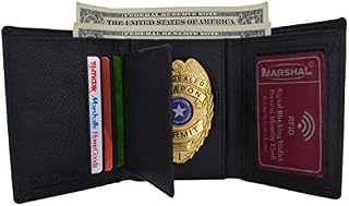 RFID Blocking Genuine Leather Trifold Badge Holder Wallet Black, Police Badge Holder