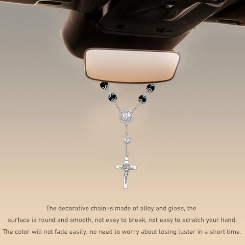 image for Ohleats Car Rosary for Rearview Mirror, Personalized Rear View Cross B