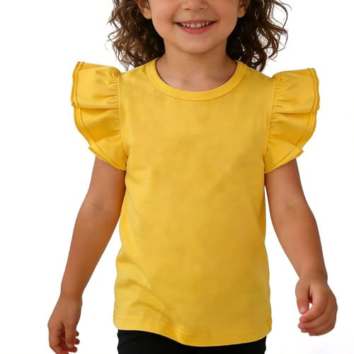 Kids Blouse Plain Ruffle Sleeve Top Toddler Girls Solid Color T-Shirt Baby Girl Cotton Casual Clothes (Yellow, 4-5 Years)