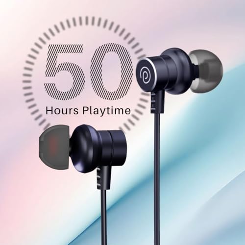 Image of pTron Tangent Buzz w / 50Hrs Playtime, Pristine Sound, Dual-Device Pairing, Bluetooth 5.4 Wireless in-Ear Earphones with Mic, Hall Switch Function, Voice Assistant, Type-C Fast Charging & IPX5 (Blue)
