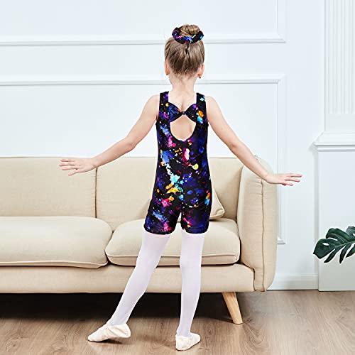 Image of MODAFANS Leotards for Girls Gymnastics with Shorts Dance unitards Tumbling Biketards with Hair Scrunchie for3-13T
