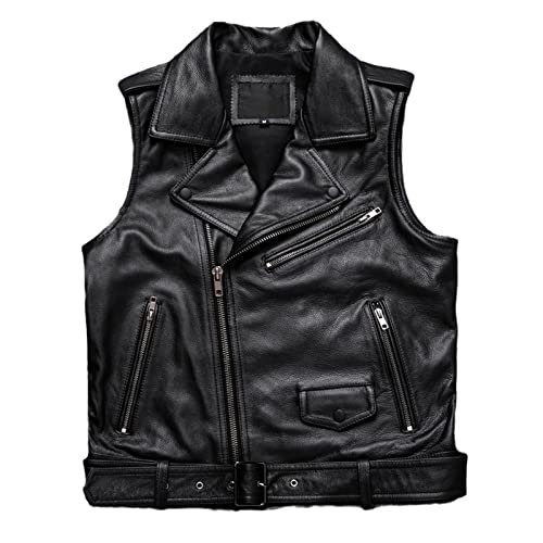 Gilet de moto en cuir noir homme sans manches pour rouler confort en M