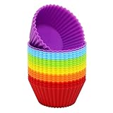 Pharamat 2.75 Inch Silicone Cupcake Baking Cups 24 Pack, Reusable Mini Cupcake Liners, Non Stick Silicone Muffin Cups, Silicone Baking Cups Perfect for Cupcake, Muffin, Mousse(Multicolor)
