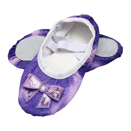 Children's Glitter Ballet Slippers with Bow - Soft Sole Non-Slip for Recitals & Competitions